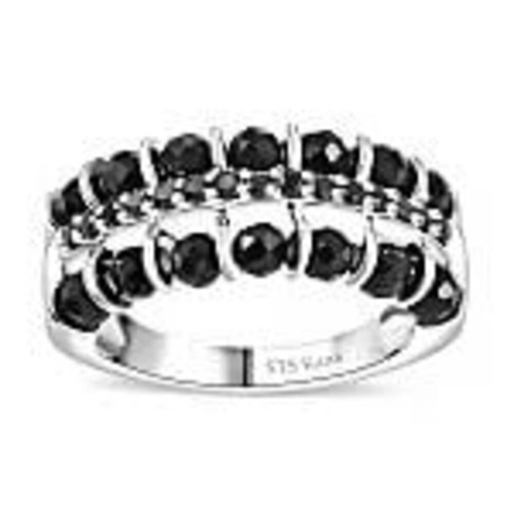 Thai Black Spinel Double Row Ring 925 Silver Size 6
